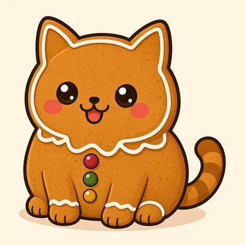 Gingerbreadcat artwork in a round bauble shape on the Snowy Bakery pattern